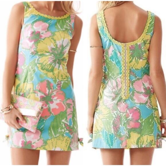 Lilly Pulitzer DELIA Shift Dress SHORELY BLUE Big Flirt Pink Green Blue 00 READ - Picture 2 of 16